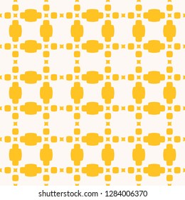 Vector geometric seamless pattern. Simple texture with small rounded squares, dots, grid, net. Abstract repeat background in yellow and white colors. Cute colorful minimal design for decor, wrapping