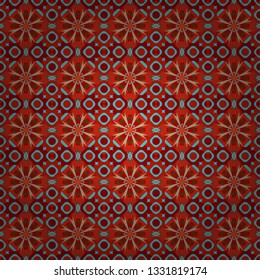 Vector geometric seamless pattern. Simple abstract background in blue, brown and red colors. For decor, fabric, textile, cloth. Ornamental texture with linear shapes, zigzag lines, lace pattern.