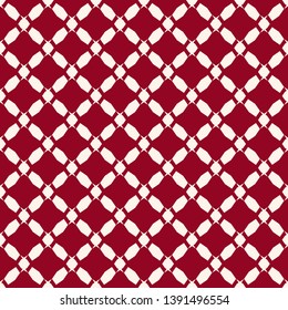 Vector geometric seamless pattern. Simple white and dark red texture. Background with mesh, lattice, net, diamonds, grid, rhombuses. Abstract repeated ornament. Elegant design for decor, fabric, cloth