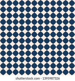 Vector geometric seamless pattern. Simple abstract checkered texture with diamond shapes, small rhombuses. Dark blue and beige minimalist background. Modern minimal repeat design for decor, wallpapers