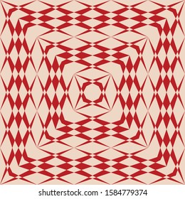 Vector geometric seamless pattern. Simple traditional folk ornament. Ethnic tribal motif. Repeat ornamental background with crossing shapes. Red and beige texture. Repeat design for decor, textile