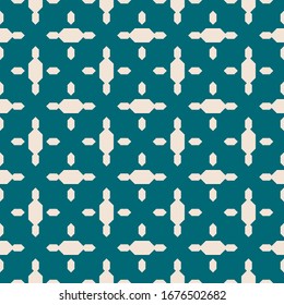 Vector geometric seamless pattern. Simple ornament with small diamond shapes. Elegant minimalist background. Teal and beige color. Retro vintage geo texture. Repeat design for print, textile, cloth