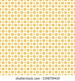 Vector geometric seamless pattern with small yellow circles and squares. Simple dotted ornament. Abstract repeating background texture. Minimalist design for decor, package, wallpapers, cloth, textile