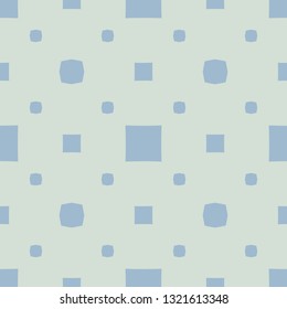 Vector geometric seamless pattern with small squares, dots. Subtle minimalist background in light green and blue color. Abstract minimal repeated texture. Vintage design for decor, fabric, wallpapers