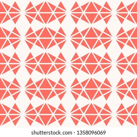 Vector geometric seamless pattern with small triangles, rhombuses, diamond shapes. Simple modern abstract texture in trendy colors, coral and white. Stylish minimal background. Repeat design