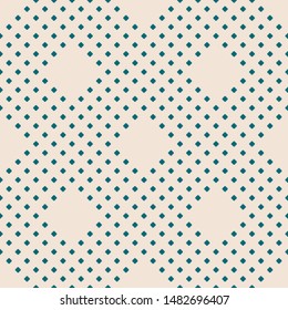 Vector geometric seamless pattern with small diamond shapes, tiny rhombuses, squares, dots. Abstract minimalist modern texture. Simple minimal background. Teal and beige color. Subtle repeat design