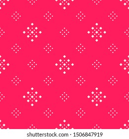 Vector geometric seamless pattern with small diamond shapes, tiny rhombuses, squares, dots. Abstract minimalist modern texture. Simple bright pink and white minimal background. Subtle repeated design