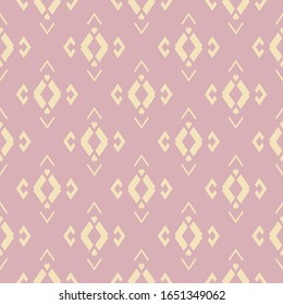 Vector geometric seamless pattern with small diamond shapes, linear rhombuses. Abstract graphic ornament texture in pink and light yellow color. Elegant minimal background. Cute repeatable design