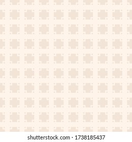 Vector geometric seamless pattern with small squares, grid, net, lattice, floral shapes, tiles. Subtle abstract minimal texture. Elegant light beige ornament, Simple geo background. Endless design