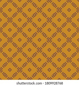 Vector geometric seamless pattern with small rhombuses, diamonds, square grid, lines, tiles. Abstract yellow and brown texture. Simple retro style background. Repeat design for decor, textile, fabric