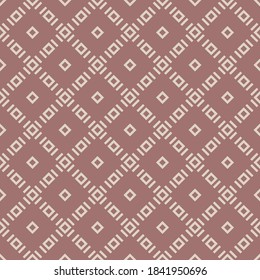 Vector geometric seamless pattern with small rhombuses, diamonds, square grid, lines, tiles. Abstract brown colored texture. Simple minimal geometrical background. Repeat design for decor, textile