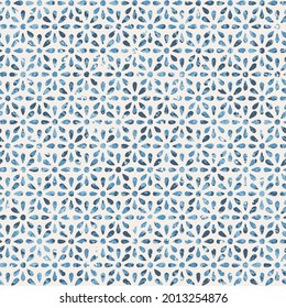 Vector geometric seamless pattern. Small Circle texture floral pattern. Blue texture flower pattern on beige background.