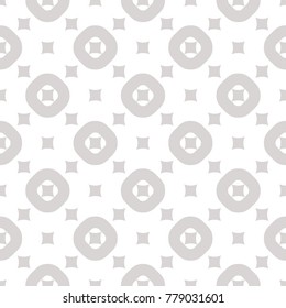 Vector geometric seamless pattern with small squares and circles. Simple modern abstract background. Funky geometric texture in neutral colors, white and gray. Repeat design for prints, decor, paper