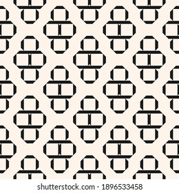 Vector geometric seamless pattern with square shapes, diamonds, lines. Simple minimal black and white geometrical background. Abstract monochrome texture. Repeat tileable design for decor, print, wrap