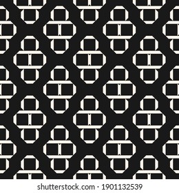 Vector geometric seamless pattern with square shapes, diamonds, lines, grid. Simple minimal black and white geometrical background. Abstract monochrome texture. Dark repeat design for decor, print