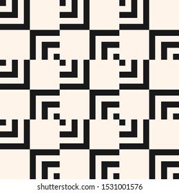 Vector geometric seamless pattern with squares, tiles, lines, rectangles, grid. Abstract black and white graphic texture. Simple monochrome geometrical background. Minimal repeated decorative design
