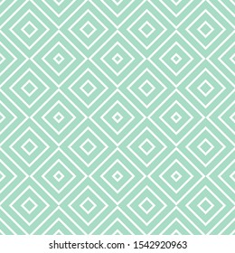 Vector geometric seamless pattern with squares, diamonds, rhombuses, thin lines, grid. Abstract graphic ornament in mint color. Modern linear background. Subtle elegant texture. Delicate repeat design