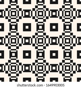Vector geometric seamless pattern with squares, tiles, rectangles. Pixel art. Optical illusion effect. Abstract black and white graphic ornament. Monochrome background texture. Repeated modern design