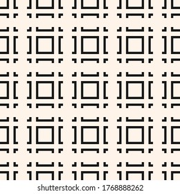 Vector geometric seamless pattern with squares, square grid, lines, tiles. Abstract black and white texture. Minimal monochrome geometrical background. Simple repeat design for decor, wallpaper, print