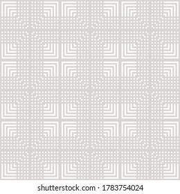 Vector geometric seamless pattern with squares, lines, grid, mesh, lattice, repeat tiles. Subtle modern light gray texture. Abstract geo background. Simple repeatable design for decor, print, fabric