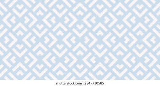 Vector geometric seamless pattern with squares, rhombuses, arrows, grid, lattice, net. Subtle abstract blue and white graphic ornament. Simple modern minimal background texture. Repeat geo design