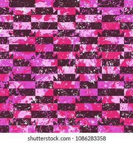 Vector geometric seamless pattern with stripes and overlapping shapes in pink colors. Striped modern bold print for sport fashion. Abstract dynamic techno background with paint splash and splatter