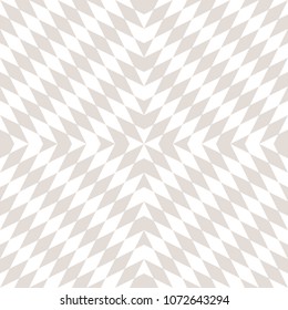 Vector geometric seamless pattern. Subtle abstract background with diagonal rhombuses, grid, cross shapes in square form. Optical art texture. White and beige repeatable print. Delicate modern design