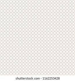Vector geometric seamless pattern. Subtle abstract texture with small rhombuses, mosaic, grid, net, mesh, lattice, grill. Simple minimalist white and beige graphic background. Modern repeatable design