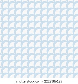 Vector geometric seamless pattern. Subtle abstract background with curved shapes, fish scale, peacock ornament, diagonal mesh. Retro vintage style texture. Light blue and white repeat geo design