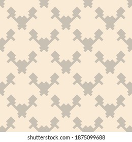 Vector geometric seamless pattern. Texture of textile, fabric, cloth, jacquard. Gray and beige color. Simple abstract ornamental background. Subtle repeat tileable design for print, decor, wallpaper