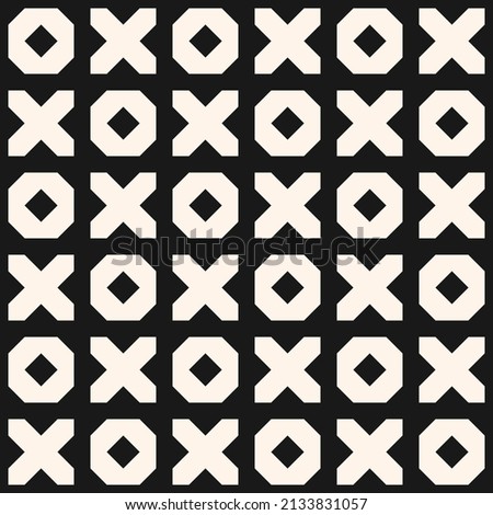Vector geometric seamless pattern. Tic tac toe ornament with big noughts and crosses. Funky abstract minimal monochrome background texture. Modern black and white repeat design for print, decor, cover Stock photo © 