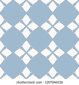 Vector geometric seamless pattern. Traditional folk ornament. Texture with big rhombuses, flower silhouettes, diamond shapes. National ethnic motif. Light blue and white colors. Repeating background