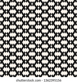 Vector geometric seamless pattern in traditional ethnic style. Tribal folk motif. Black and white ornament with small rhombuses, grid, net, lattice. Abstract monochrome background. Repeatable texture