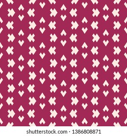 Vector geometric seamless pattern in traditional ethnic style. Tribal folk motif. Ornament with small rhombuses, zig zag lines. Modern abstract texture in dark red and beige color. Repeat background 