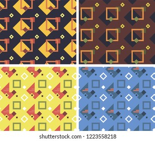 Vector geometric seamless pattern in tre dy 2019 colors. Modern bold print stylish fashion. Abstract dynamicbackground