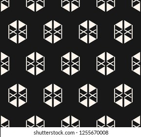 Vector geometric seamless pattern with triangles, crosses, lines, rhombuses. Black and white abstract ornament. Ethnic tribal style texture. Modern hipster fashion design. Simple monochrome background