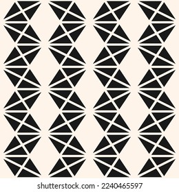 Vector geometric seamless pattern with triangles, zigzag, grid. Stylish black and white geometrical ornament background. Simple monochrome texture. Modern repeat design for decor, print, textile, wrap