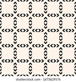 Vector geometric seamless pattern. Tribal ethnic motif. Abstract black and white texture with squares grid, net, mesh, grill. Folk style ornament. Subtle modern monochrome background. Repeat design