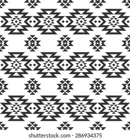 Vector geometric seamless pattern, tribal background, ethnic collection, navajo style on white background