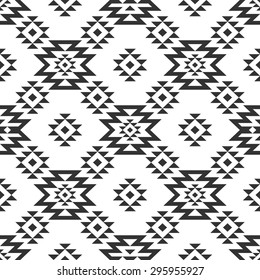 Vector geometric seamless pattern, tribal background, ethnic, navajo style on white background
