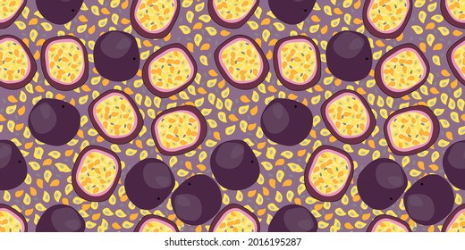 vector geometric seamless pattern with tropical fruits and leaves on bright isolated background
