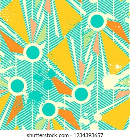 Vector geometric seamless pattern. Universal Repeating abstract circles, triangles, dots. Modern design