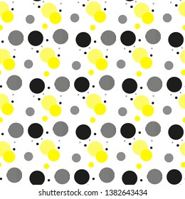 Vector geometric seamless pattern. Universal Repeating abstract circles figure in black white yellow. Modern circle design, pointillism eps 10