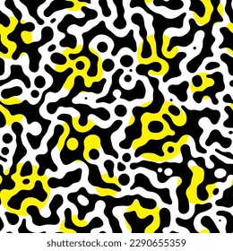 Vector geometric seamless pattern. Universal Repeating abstract circles figure in black white yellow. Modern halftone circle design, pointillism