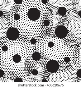 Vector geometric seamless pattern. Universal Repeating abstract circles figure in black and white. Modern halftone circle design, pointillism