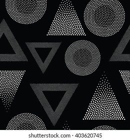 Vector geometric seamless pattern. Universal Repeating abstract circles figure in black and white. Modern halftone circle design, pointillism