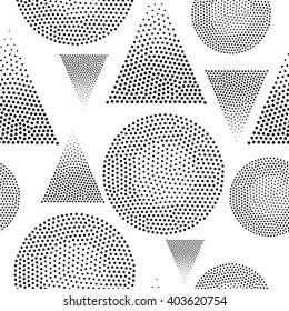 Vector geometric seamless pattern. Universal Repeating abstract circles figure in black and white. Modern halftone circle design, pointillism