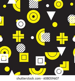 Vector geometric seamless pattern. Universal Repeating abstract circles figure in black white yellow. Modern halftone circle design, pointillism