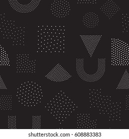 Vector geometric seamless pattern. Universal Repeating abstract circles figure in black white. Modern halftone circle design, pointillism