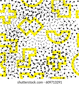 Vector geometric seamless pattern. Universal Repeating abstract circles figure in black white yellow. Modern halftone circle design, pointillism